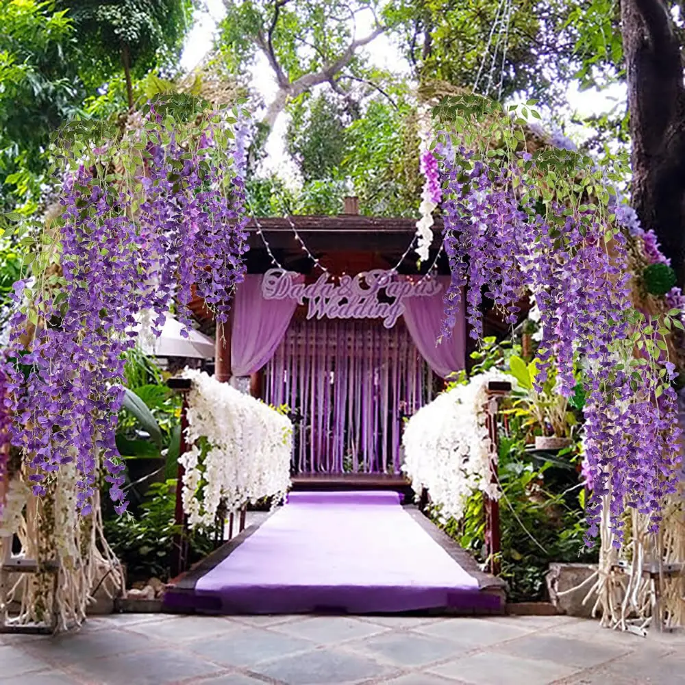 S89422f6f8f6a4fdeae92199e29265b9b0 12pcs Artificial Wisteria Flowers String Hanging Garland Outdoor Wedding Garden Arch Decoration Home Party Decor Fake Flower