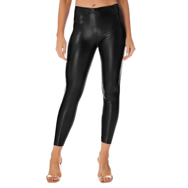  WEISAI Pantalones de piel sintética para mujer, leggings  plateados, ajustados, sexy, ajustados, ajustados, de piel sintética, Negro,  S : Ropa, Zapatos y Joyería