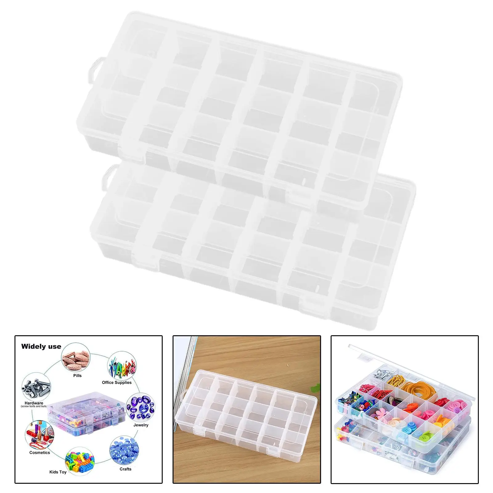 2 Count Transparent 18 Grid PP Jewelry Removable Storage Box Portable Sturdy