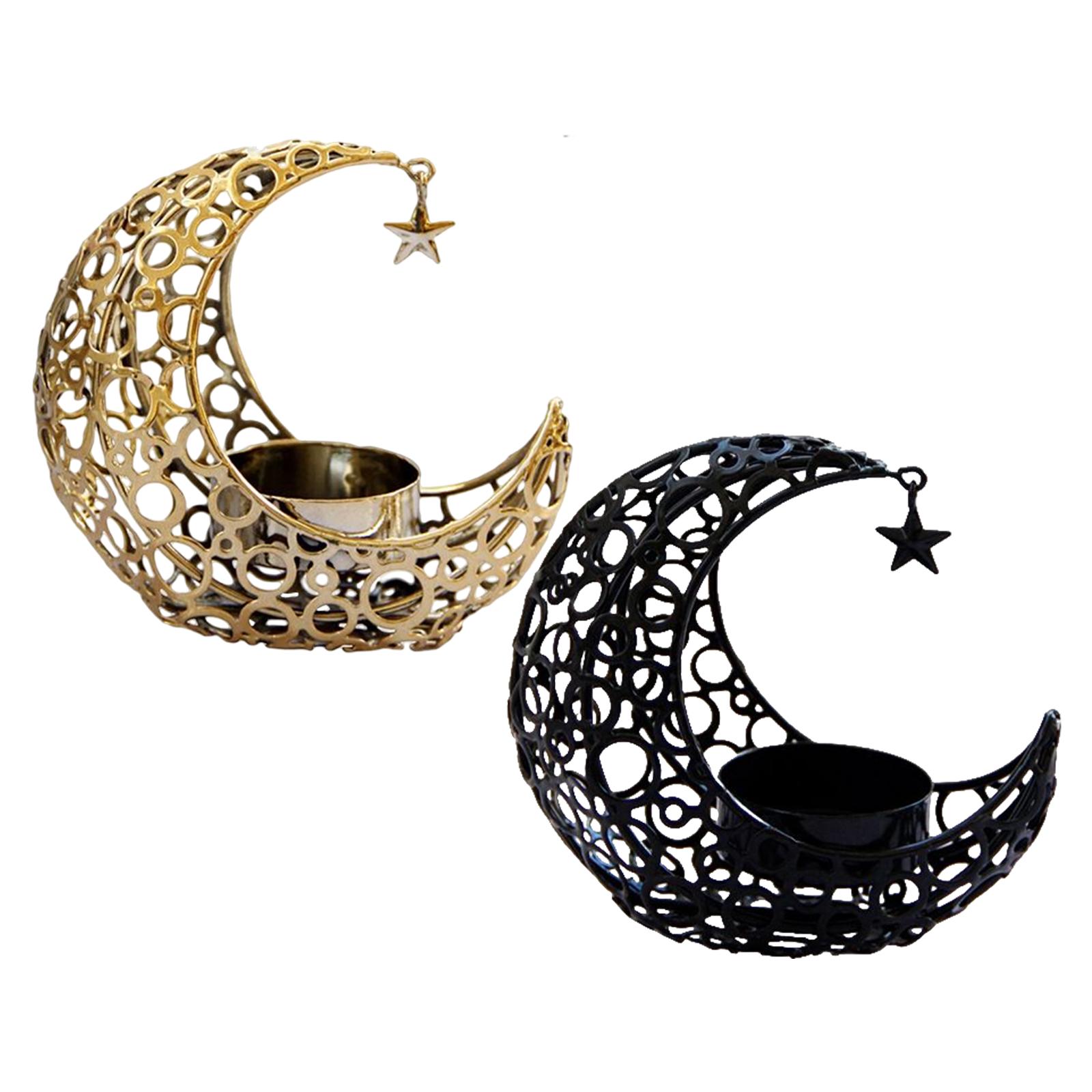Eid Moon Star Candlestick Islam Metal with Cup Party Supplies Handicraft Moon Shape for Gift Desktop Muslim Festival Home Decor