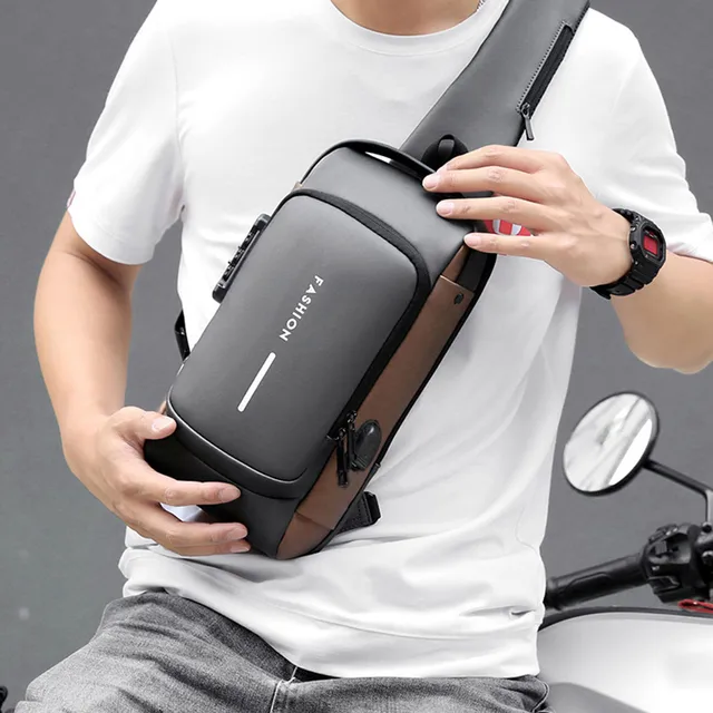 Yedaoiu Men's chest bag plaid multi-functional single shoulder messenger  bag casual sports running bag,Black