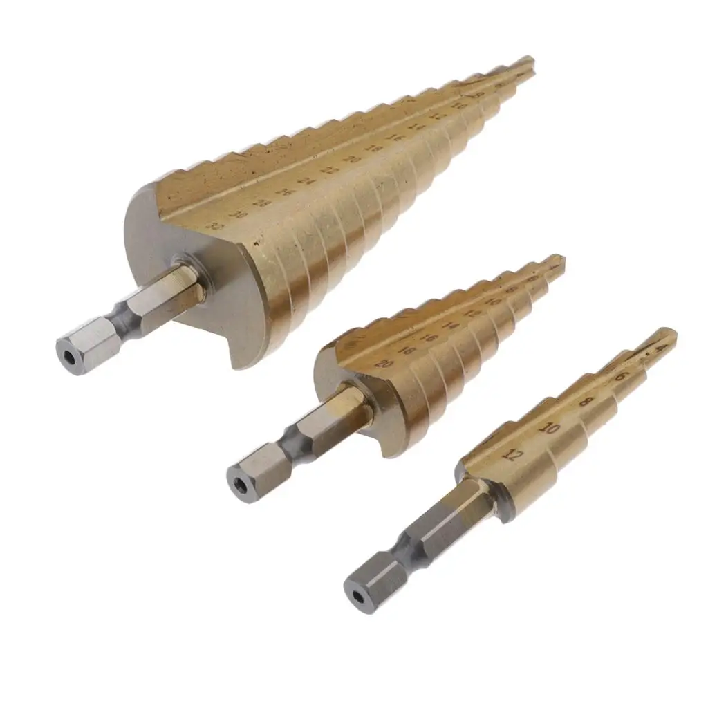 3x 4-32mm Cone Step Drill Bit Punching Cutter Tool for Woodworking Supplies