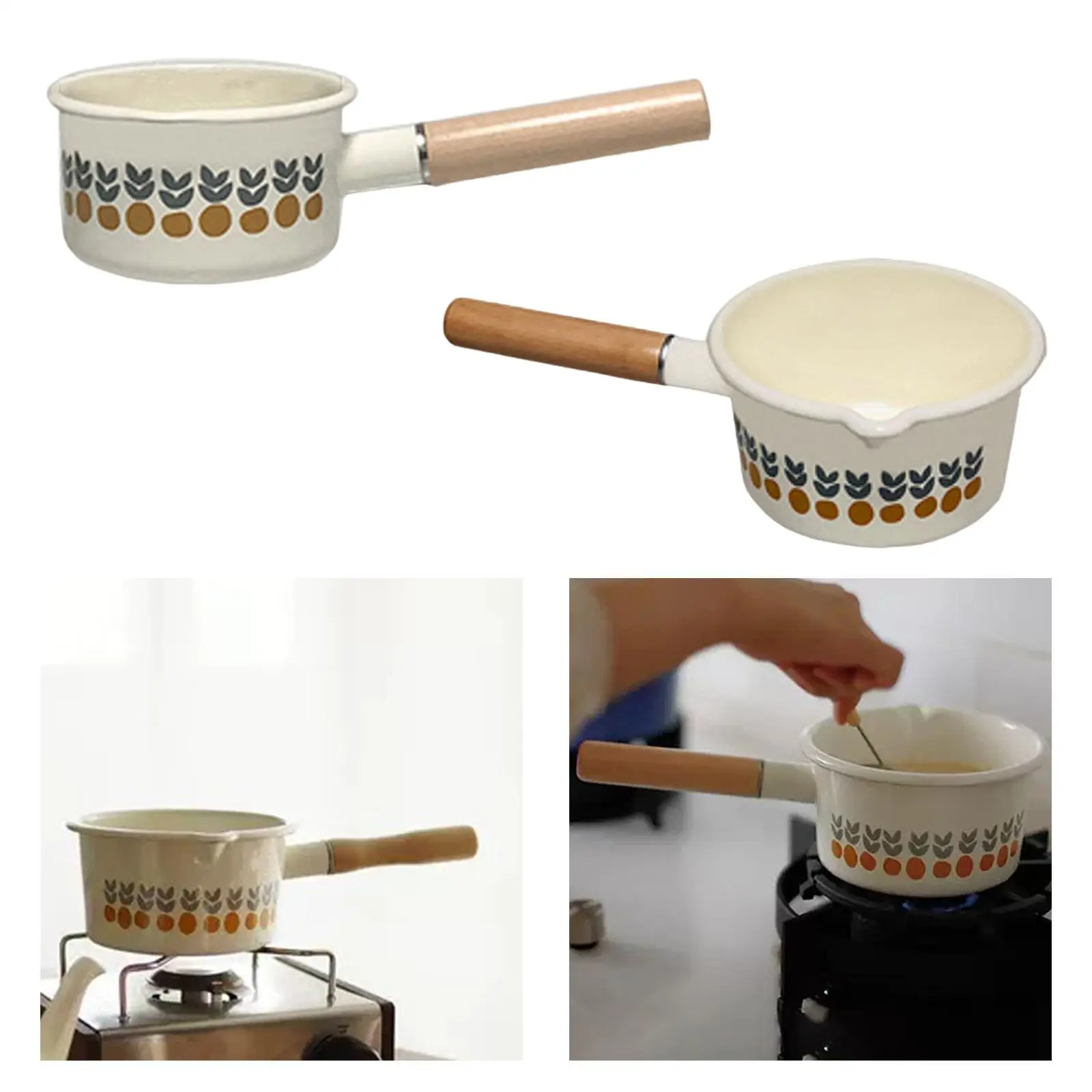 Enamel Milk Pan with Pour Spout Saucepan Cookware Enameled Handy Pot Butter Warmer for Soup Milk Heating Instant Noodle RV