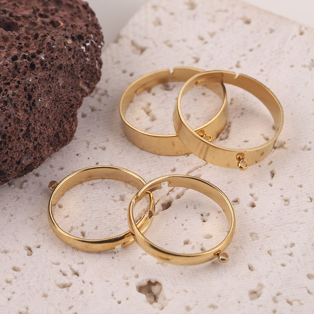 10 stücke Gold-Platte Edelstahl Offene Flugzeug Ring Einstellungen Einstellbare Sturz Ringe Mit Loch für DIY Schmuck Machen liefert – Detail 3