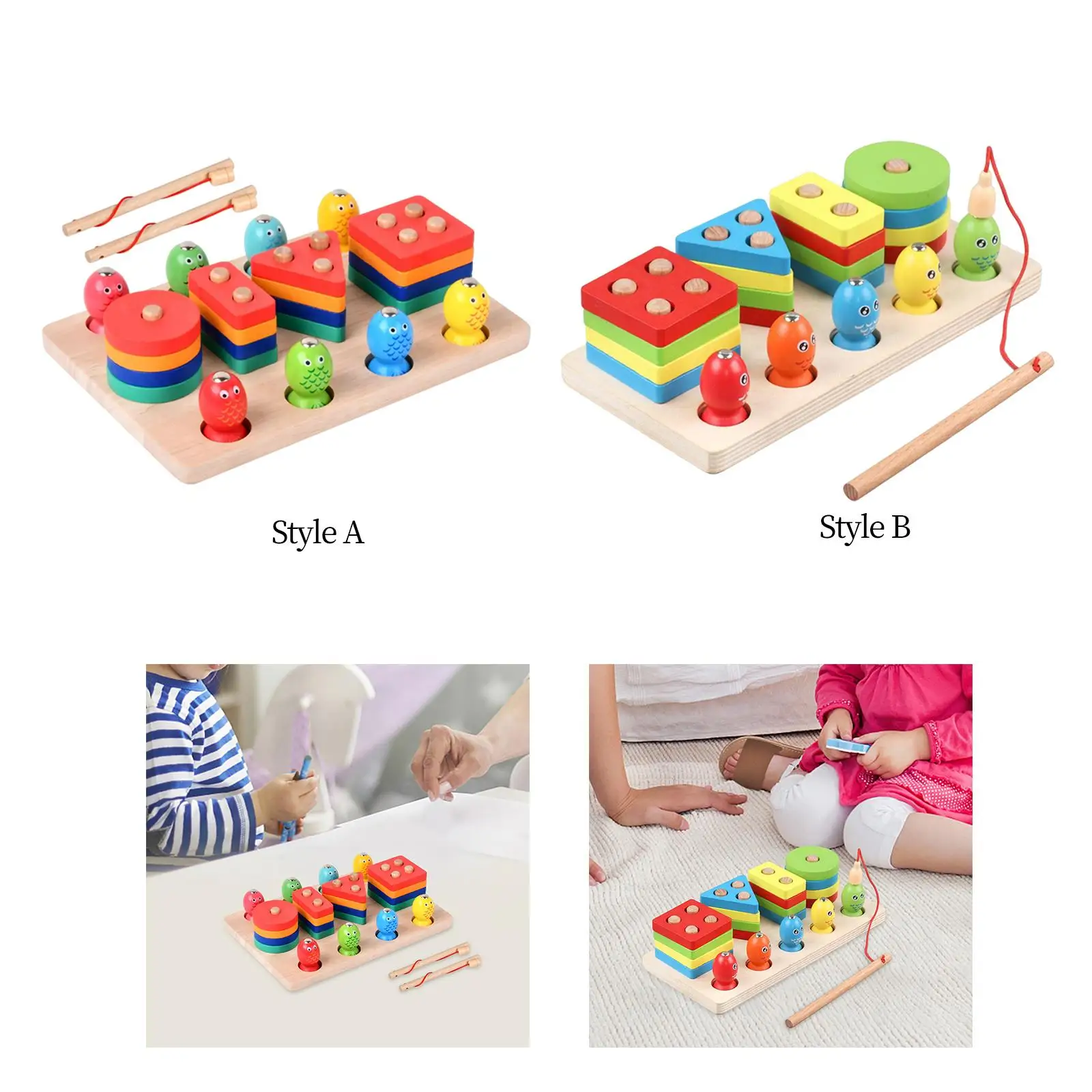 Montessori Wooden Sorter Stacking Toy Geometric Shapes Toy Puzzles Develop Fine Motor Skill for Children Preschool Toddlers Kids