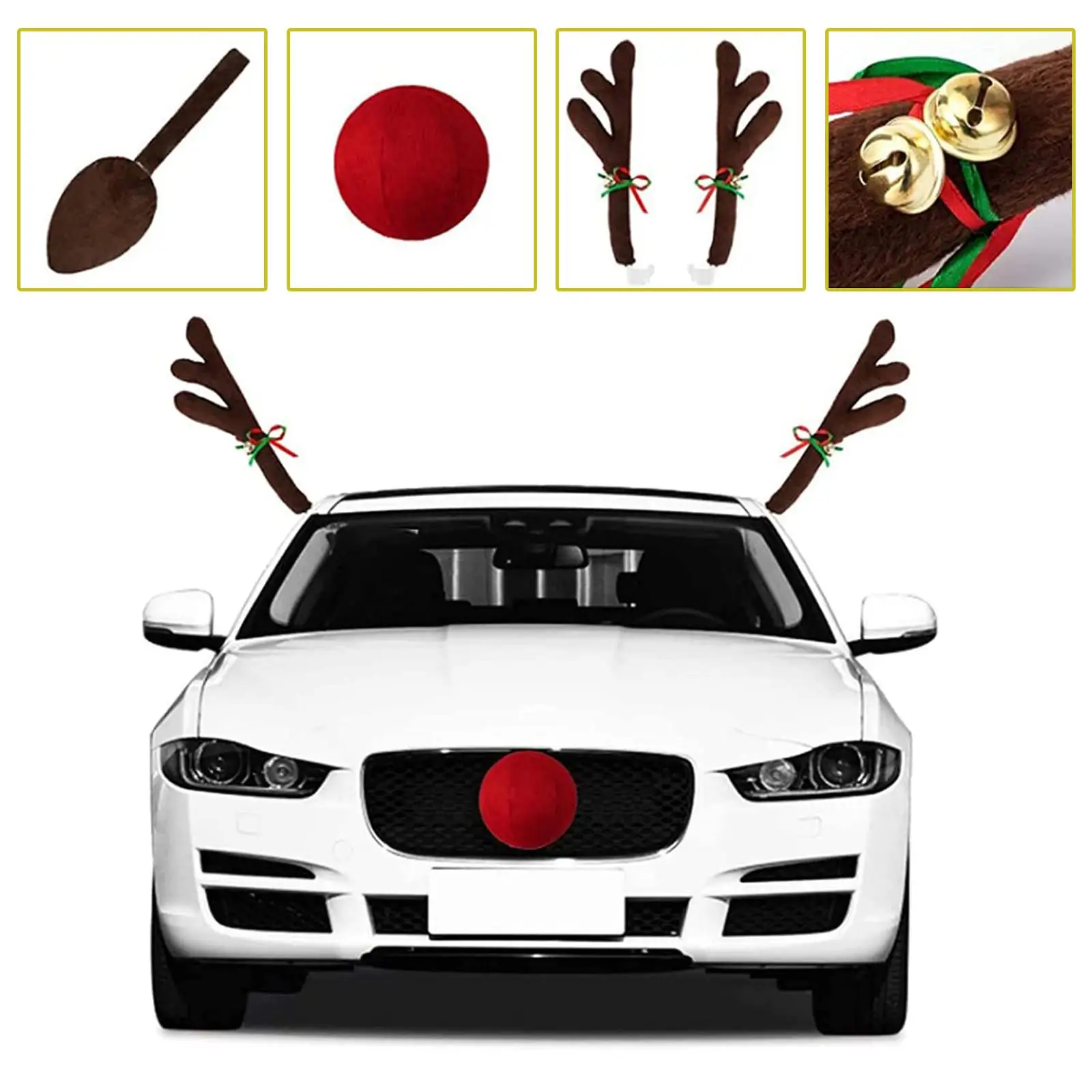 Car Reindeer Christmas Decoration Antlers & Nose Party Accessory Easy Installation Car Costume Auto Accessories for SUV Van