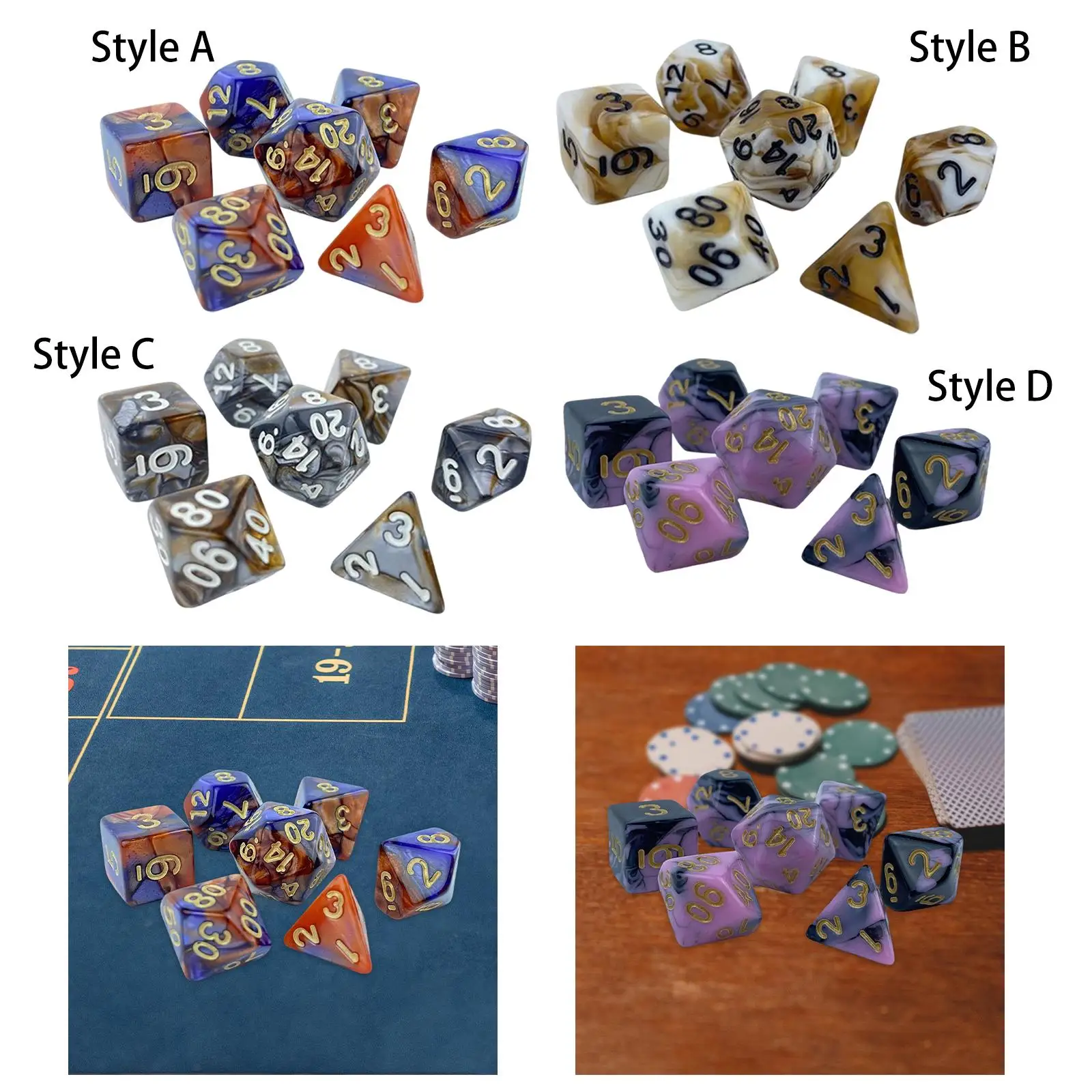 7Pcs Multi Sided Polyhedral Dice Collectibles Durable D6 D4 D8 D10 D12 D20 Props