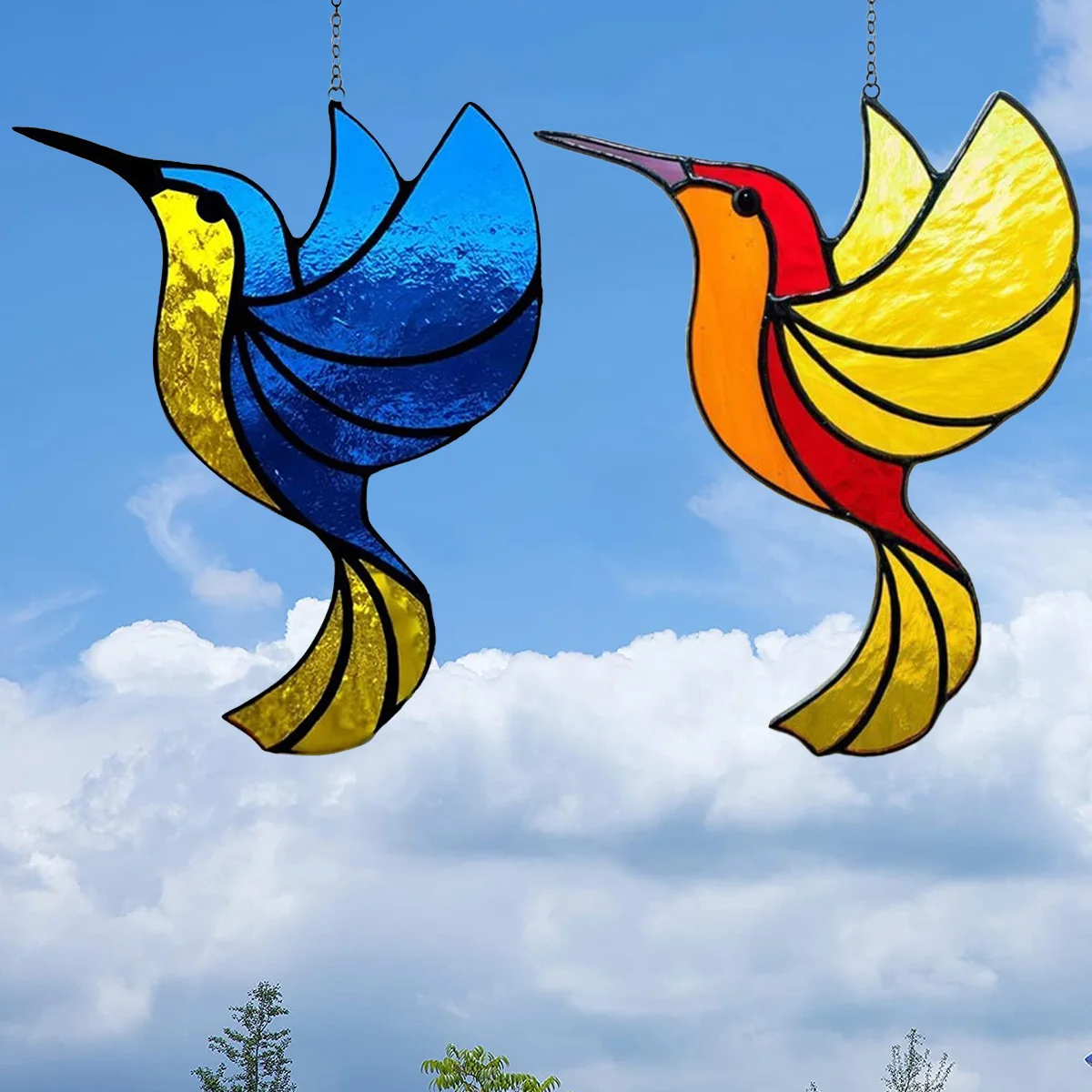 XINJIANG Hummingbird Sun Catcher,Ukraine Flag Blue & Yellow Hummingbird Ornament,Suncatcher Hanging Bird Crystals Decoration for Home Office Outdoor Decor 