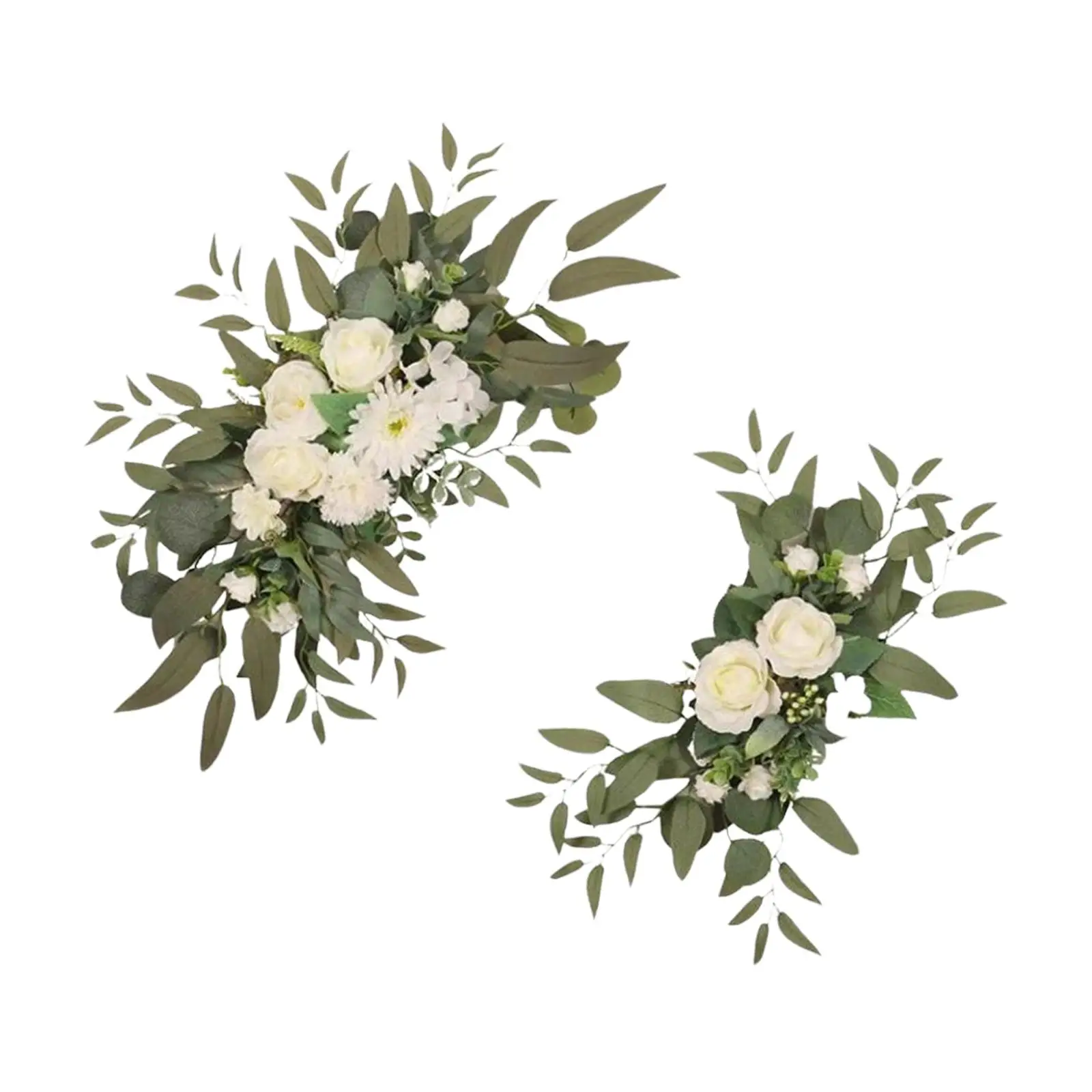 2 Pieces Wedding Arch Flowers Green Leaves Handmade Decorative Floral Swag Floral Wreath for Wall Party Welcome Sign Table Decor