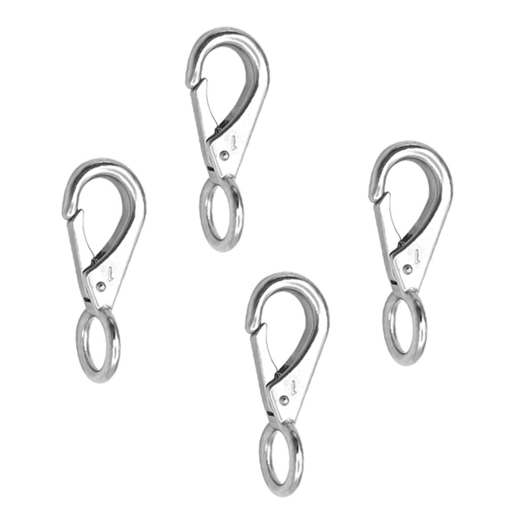 4 Pieces Heavy Duty Marine Grade 316 Stainless Steel 71mm Spring Snap Hooks 17mm Round Eyelet 12mm Gate Opening