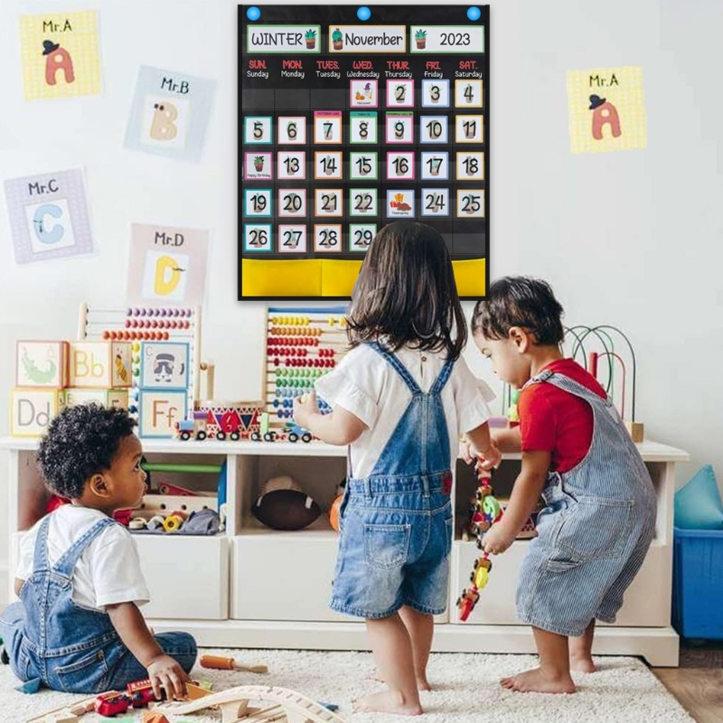 crianças, mensal, jardim de infância, escola, sala de aula, aprendizagem