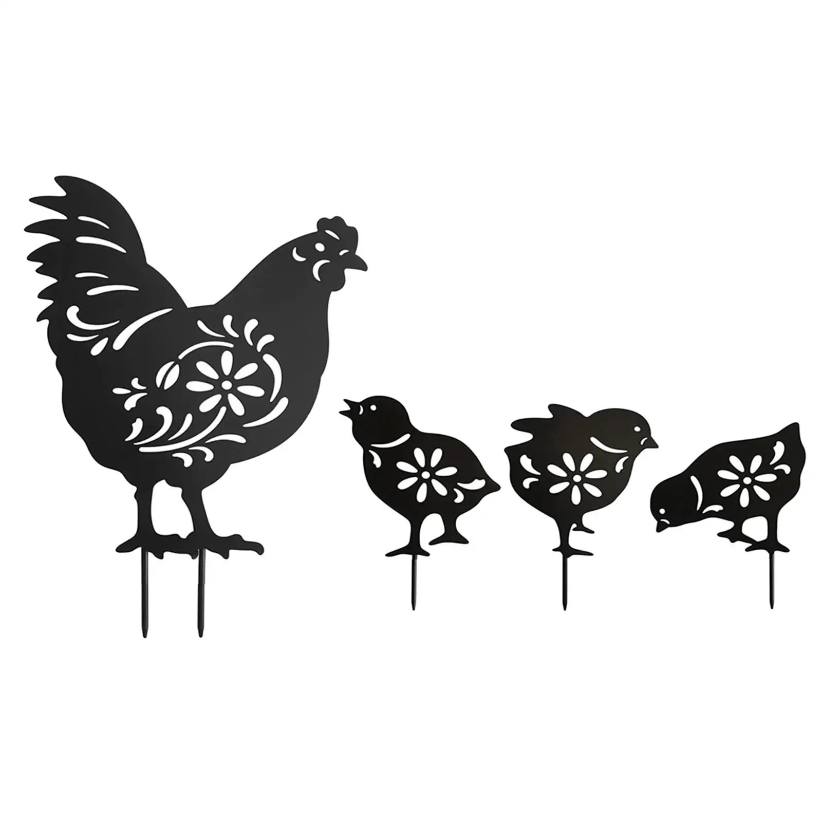 4x Rooster Hen Animals Stakes Garden Rooster Statue for Backyard Lawn