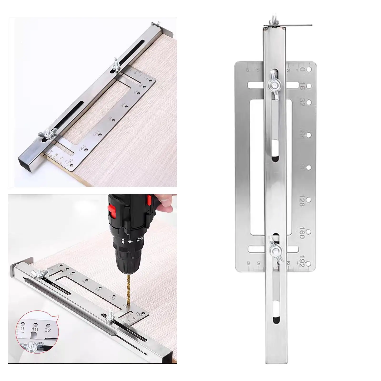 Stainless Steel Hole Punch Drill Guide Ruler Measure Tool