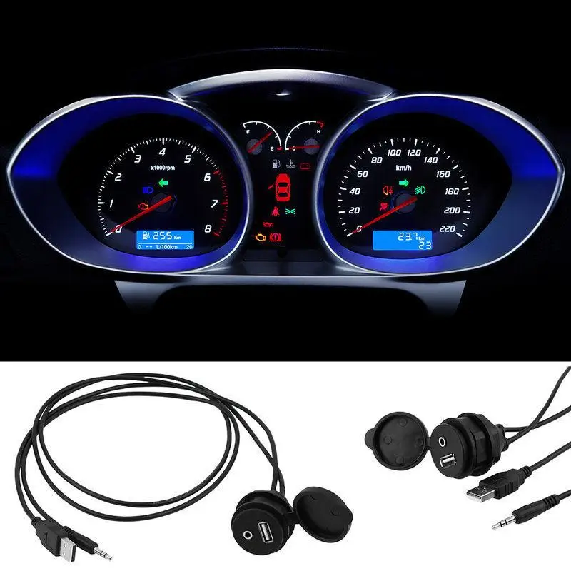 Car Flush Mount USB 3.5mm 2.0 Aux Extension Cable Mounting Panel 