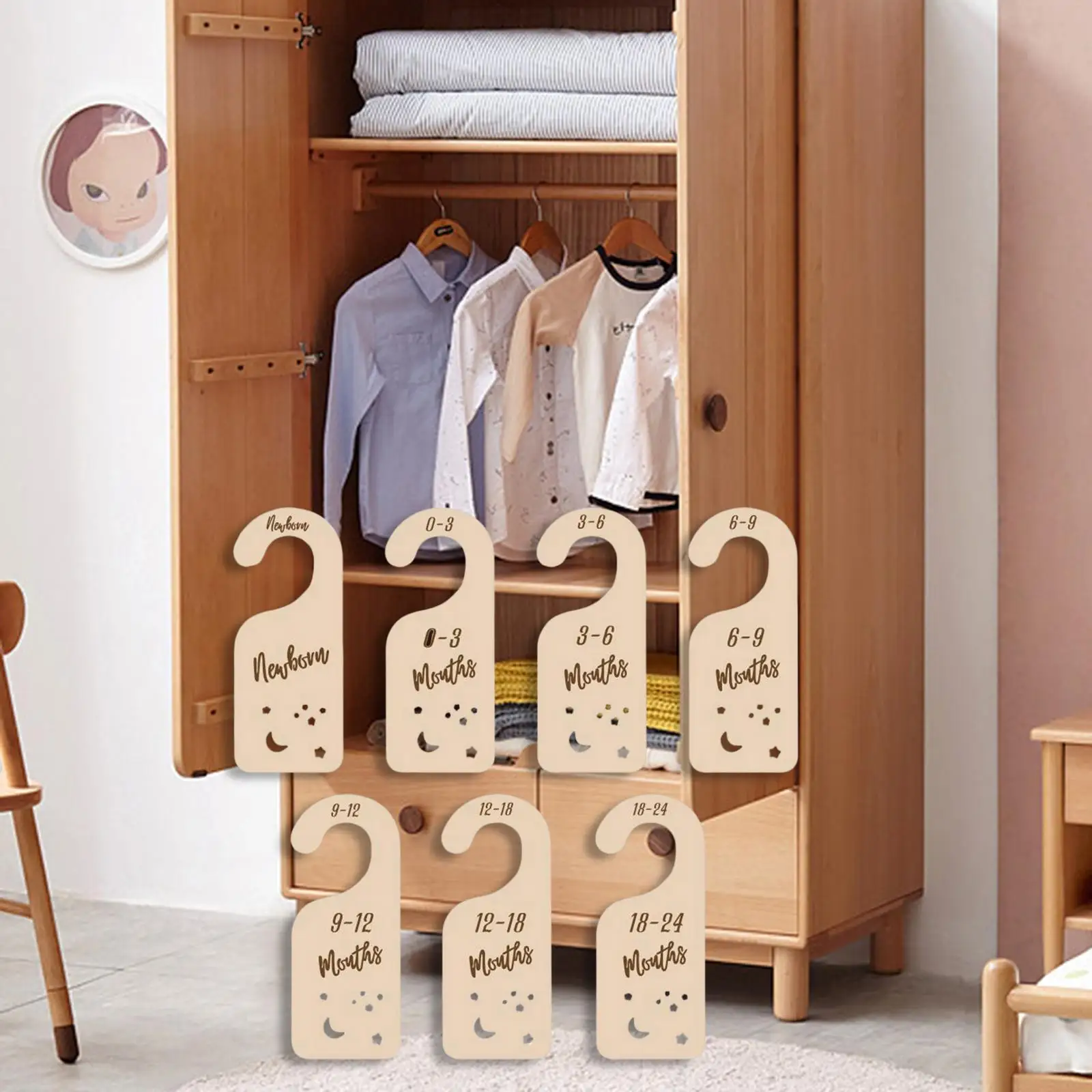 7x Wooden Closet Divider Infant Wardrobe Divider Label for Registry Shower Gifts