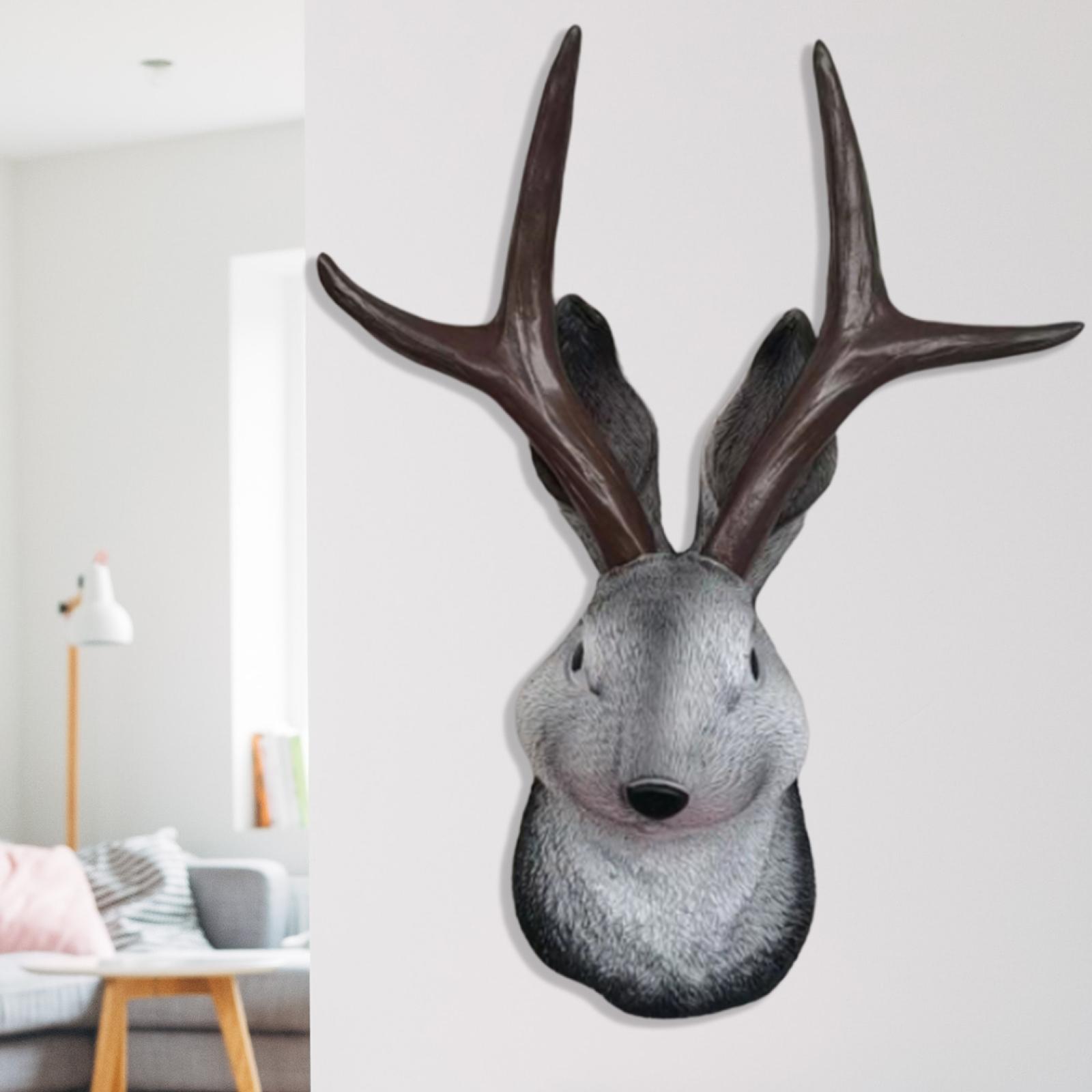 3D Rabbit Head Statue Wall Mount Animal Head Figurines for Farmhouse Bar Decoration