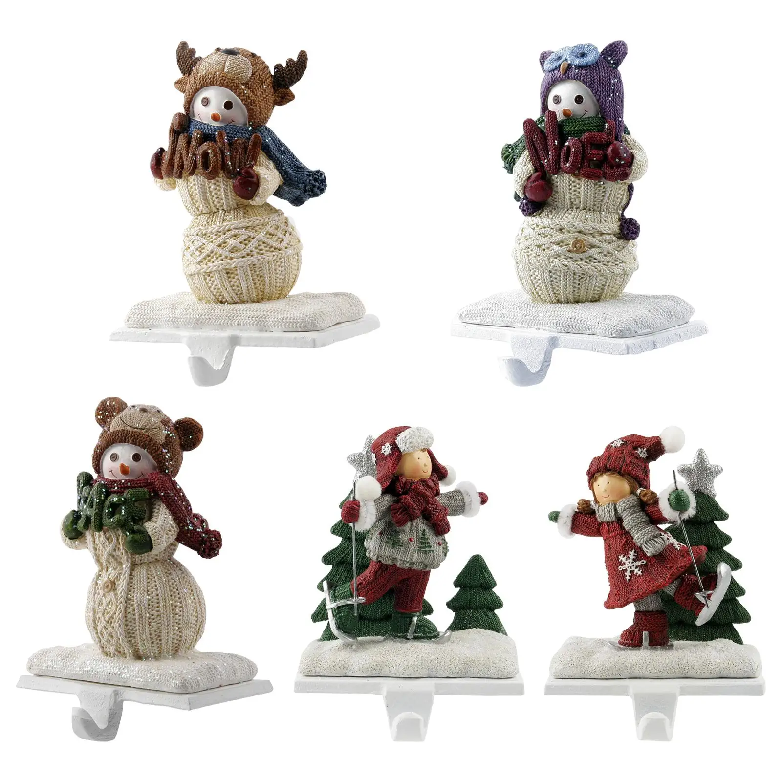 Christmas Snowman Sock Hook Traditional Christmas Decoration Chic Gift Art Sculpture Stocking Holder Rack for Living Room Xmas