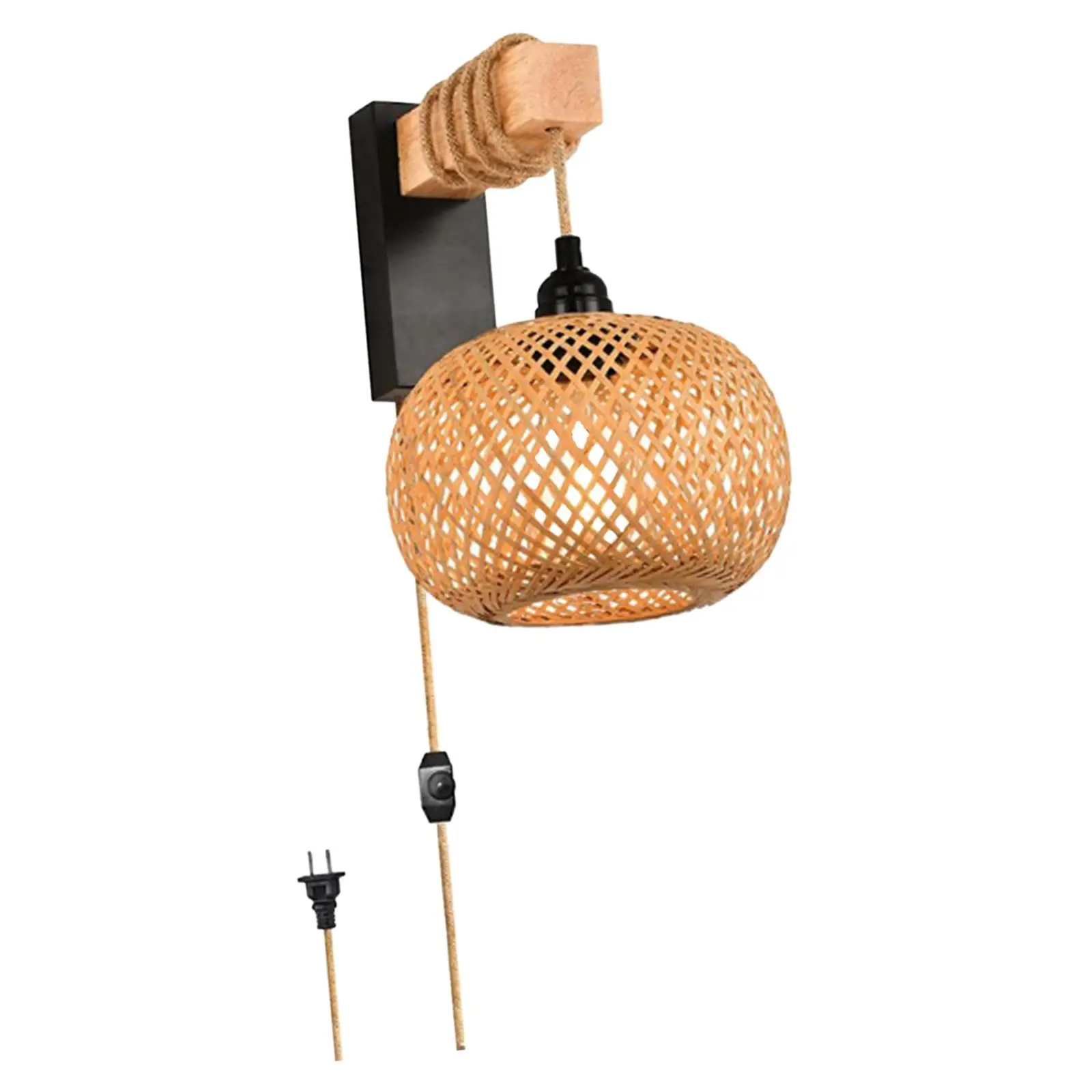 Rattan Wall Lamp Lantern Wall Light Plug in Wall Sconce Pendant Lights for Bedroom Living Room Dining Room Hallway Cafe Aisle