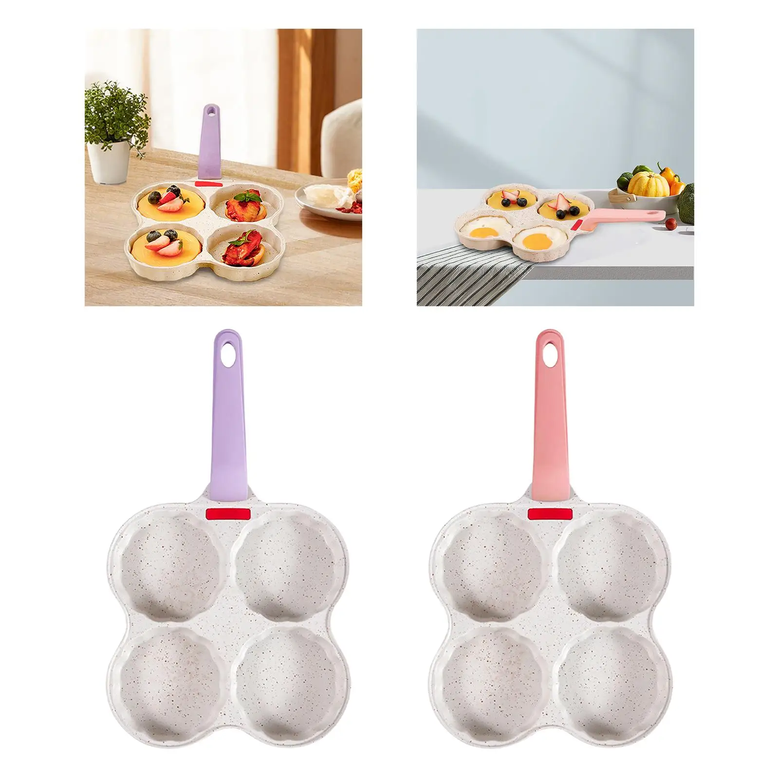 Egg Frying Pan Cooking Ham Muffins 4 Cups with Handle Crepe Pan Egg Skillet Breakfast Frying Pan Gas Stove Kitchen Supplies