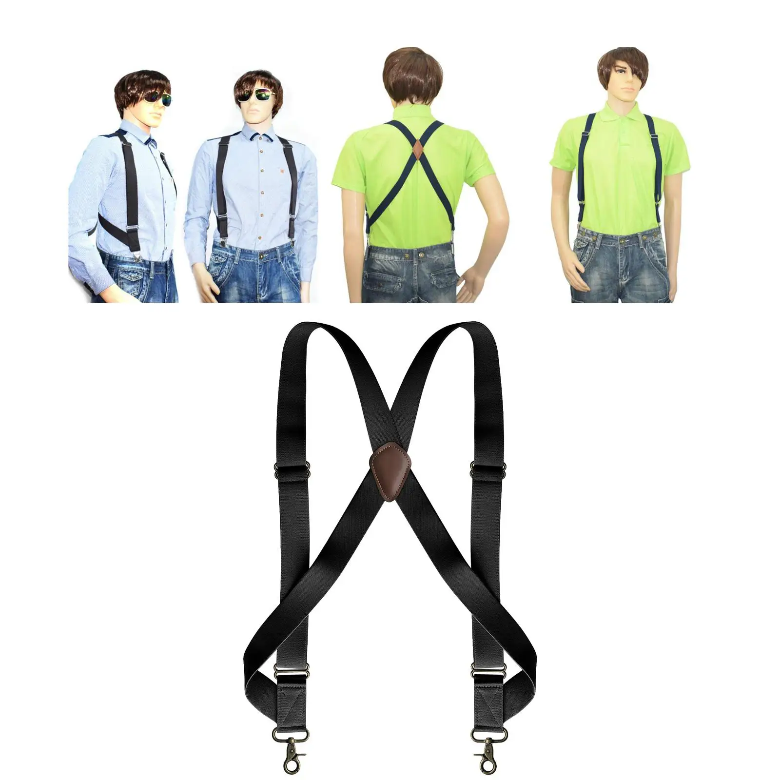 Fashion Suspenders for Adult Women Men 3.5cm Wide 2 Side Clips Adjustable Elastic Straps
