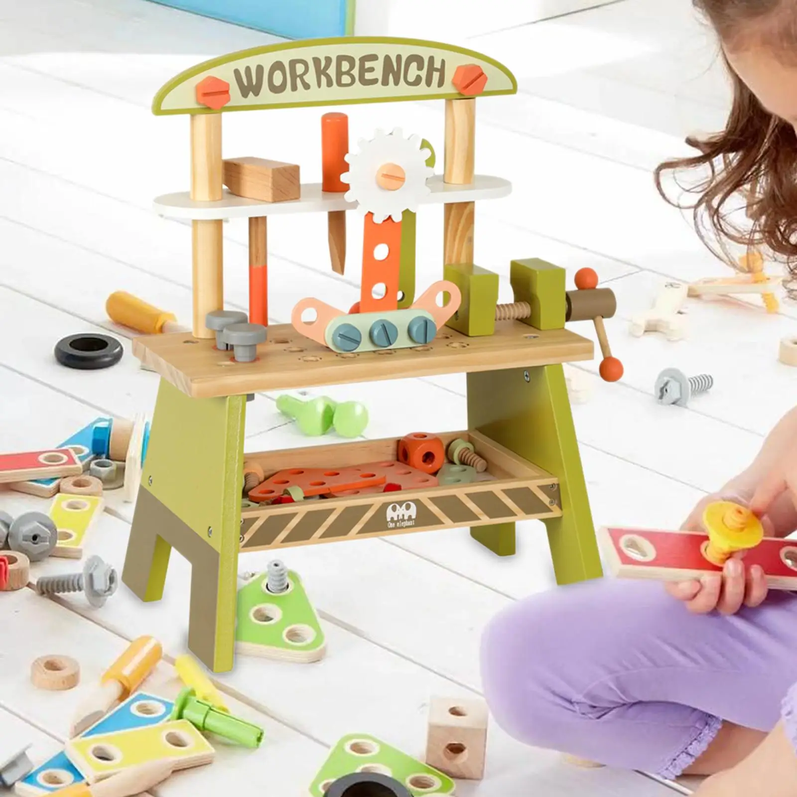 Kid`s Wooden Tool Bench Toy Creative Simulation DIY Durable Pretend Play Construction Toy for 2 3 4 5 Years Old Easy to Assemble