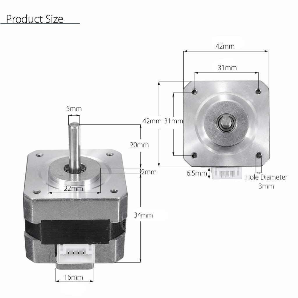 Metal Nema 17  Stepper Motor 28N.cm 0.4A 12V 1.for CNC 3D Printer