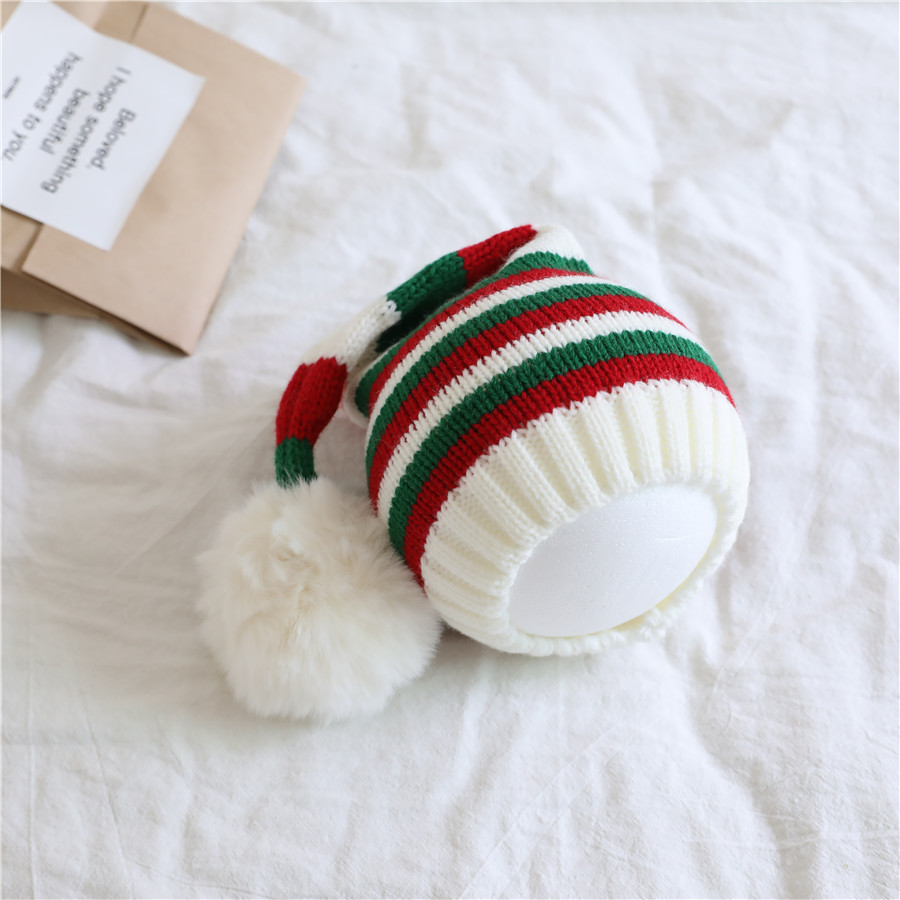 Pudcoco Weihnachten Strick mütze Winter warm gestreifte Mütze Mütze kaltes Wetter Pom Mütze für Kinder und Erwachsene – Detail 1