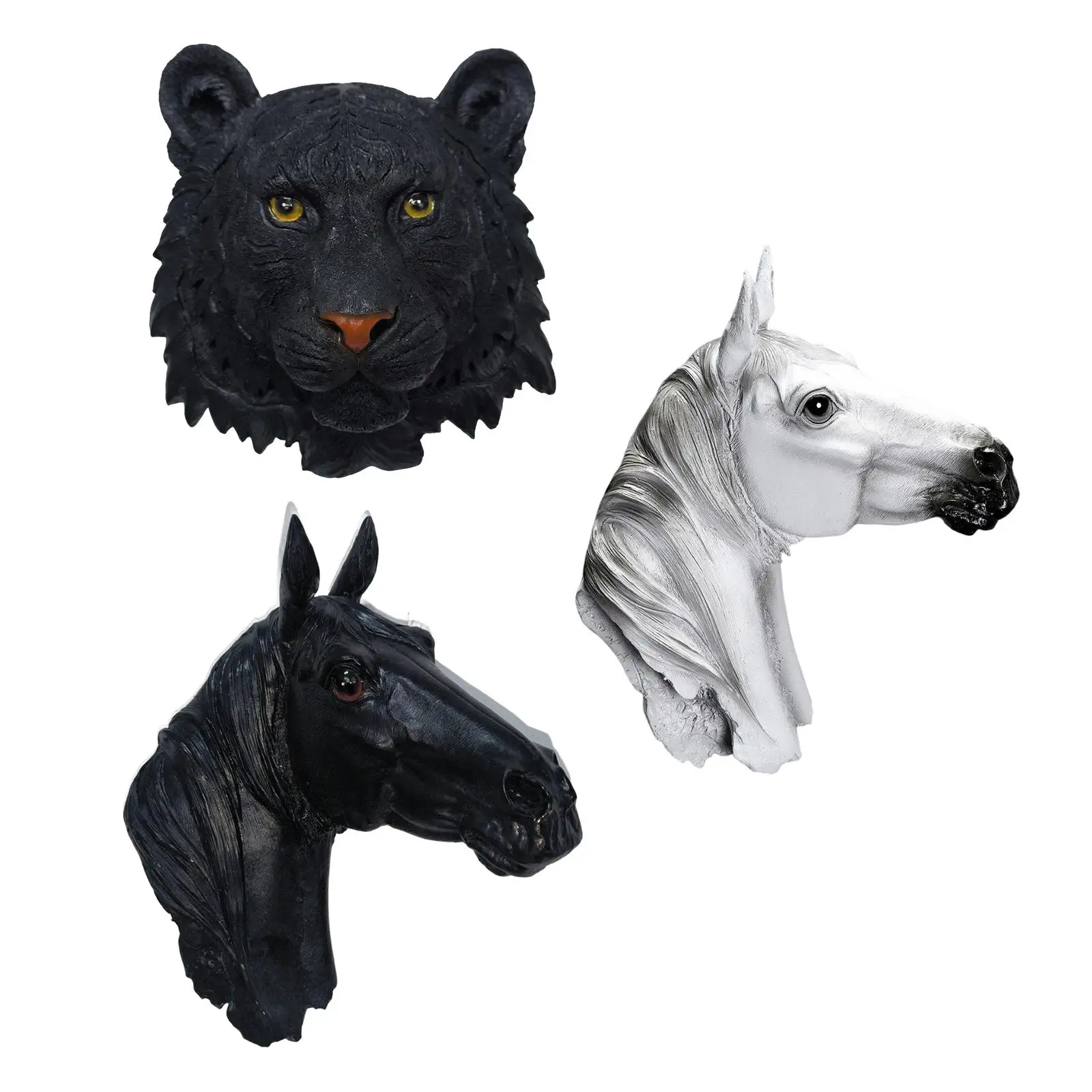 Wall Mount Animal Head Statue Resin Sculpture Modern Lifelike Artwork Crafts for Living Room Dining Room Decor Gift Collection