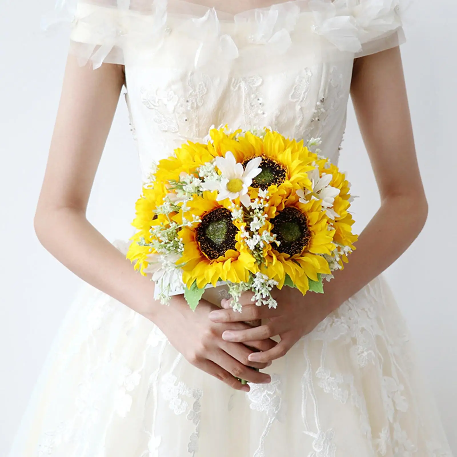 Romantic Wedding Bride Bouquet with Linen Rope Sunflowers  Artificial Flowers for Festival Wedding Ceremony Decor Centerpiece