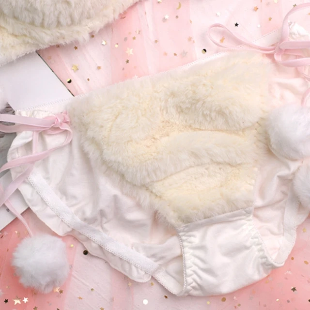 Womens 2pcs Bra Panty Set Bear Faux Fur Underwire Underwear Plush Ball Bow  Anime Lingerie - AliExpress