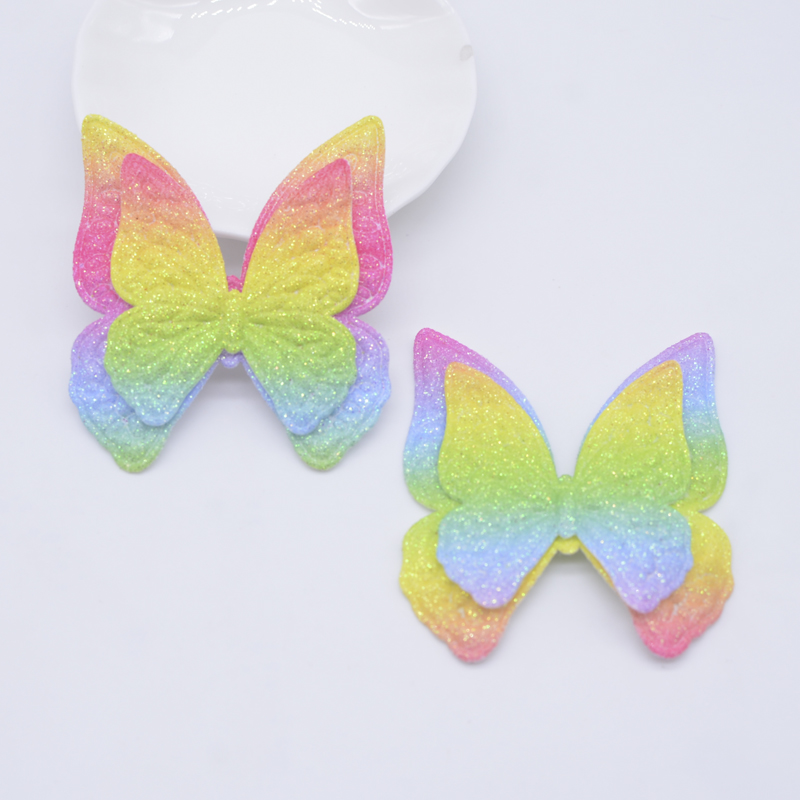 12pcs 58*65mm Glitzer Leder Doppels ch metter ling Applikationen für DIY Kopf bedeckung Haars pangen Bogen Dekor Kleidung Hut Schuhe Nähen Patches – Detail 8