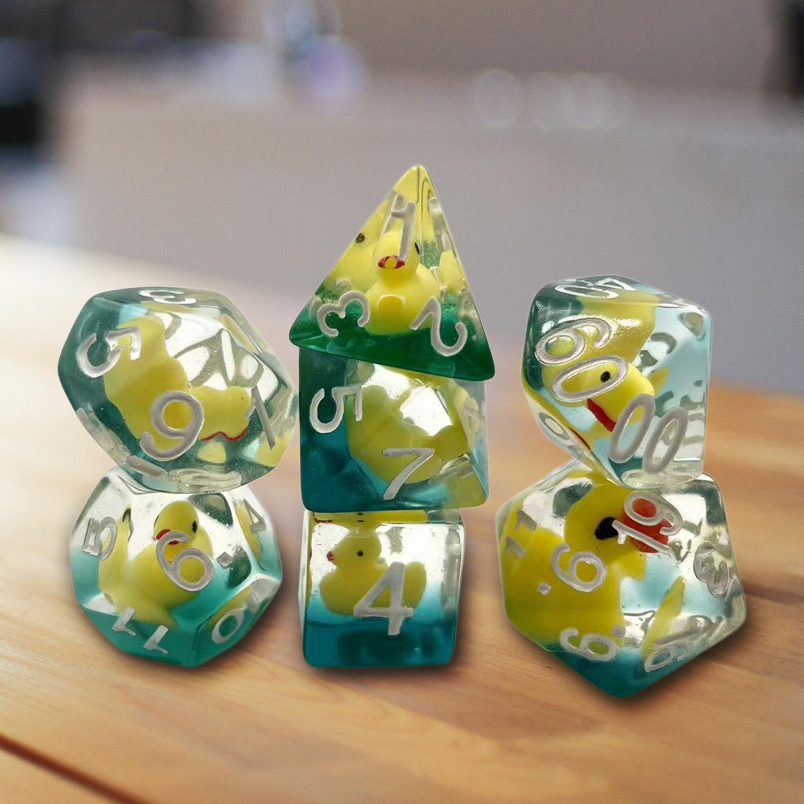 7x Polyhedral Dices Set Filled with Ducks Animal Bar Toys D4-D20 for RPG Math Teaching Table Games Classroom Accessories