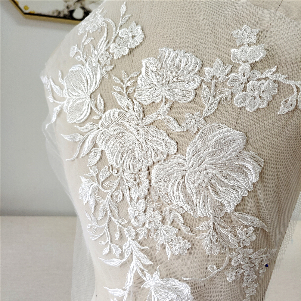 Spitzen gewebe Bestickte Hochzeits kleid Applikationen, Barock besatz, Kragen Mesh Nähen auf Aufnäher für Kleid, DIY Dekoration, Off White – Detail 5
