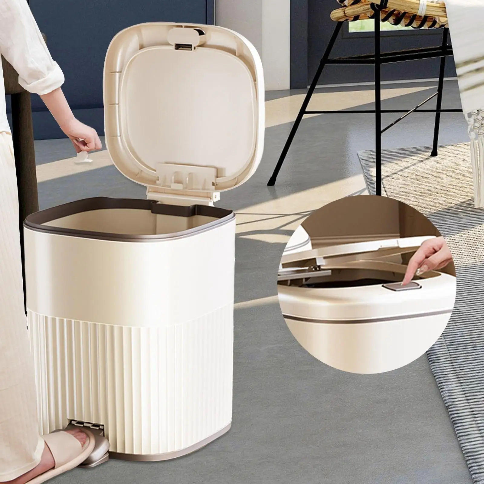 2 in 1 Foot Pedal Press Type Garbage Bin Step Trash Can with Lids Rubbish Container Garbage Container Bin for Home
