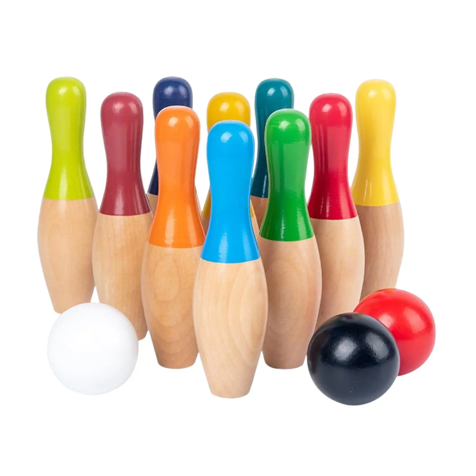 Wood Bowling Set Skittles Toys 10 Wooden Pins Outdoor Toys Bowling Game for Garden