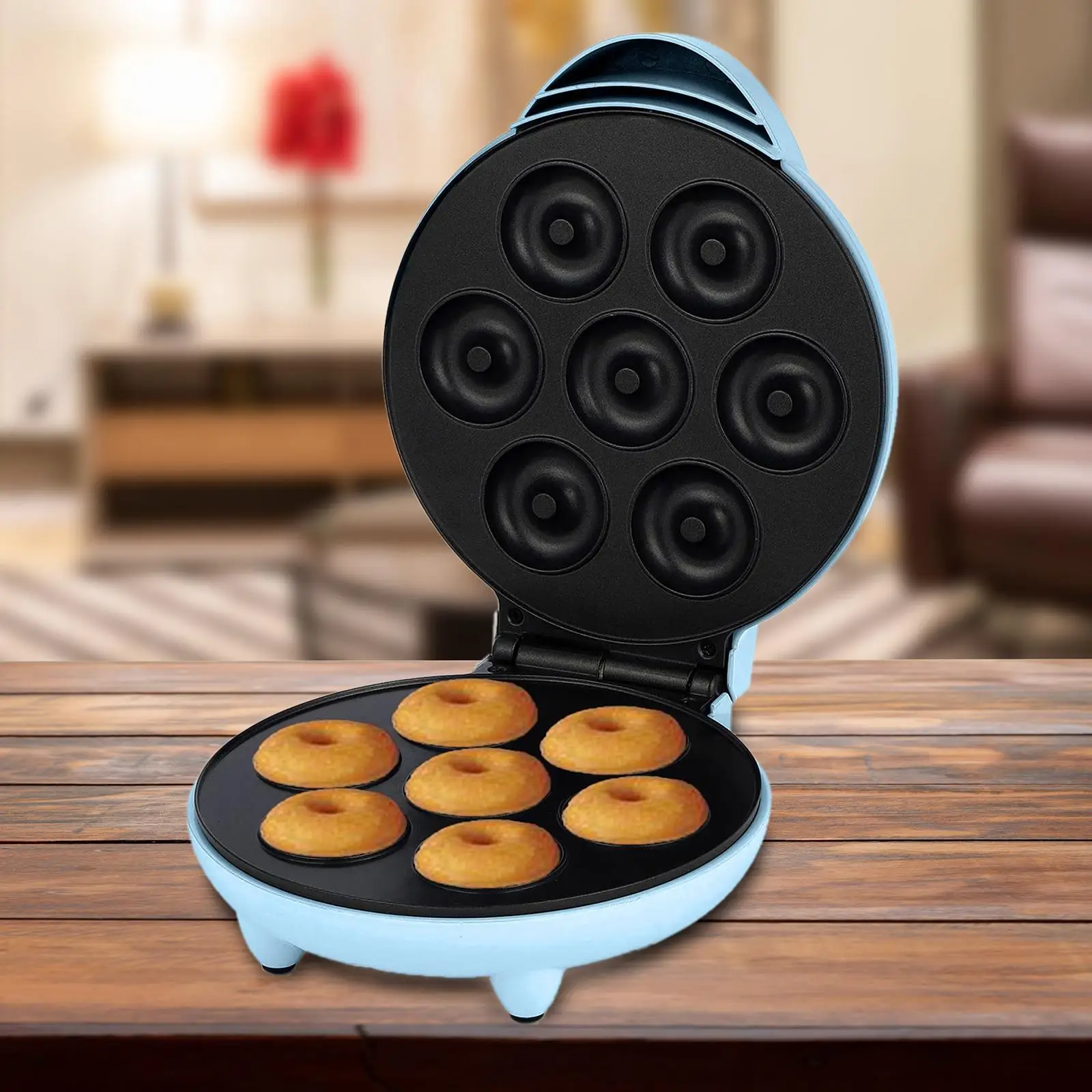 Mini Donut Maker Waffle Iron with Indicator Light 1000W Easy to Clean Pancake Machine for Household Commercial Use Bakery Snack