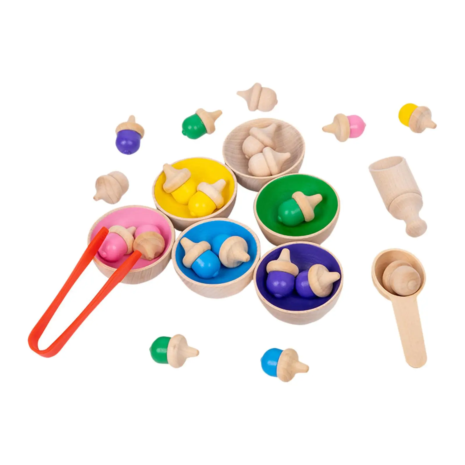 Wooden Rainbow Balls in Cups Montessori Toy Training Logical Thinking for Girls Boys