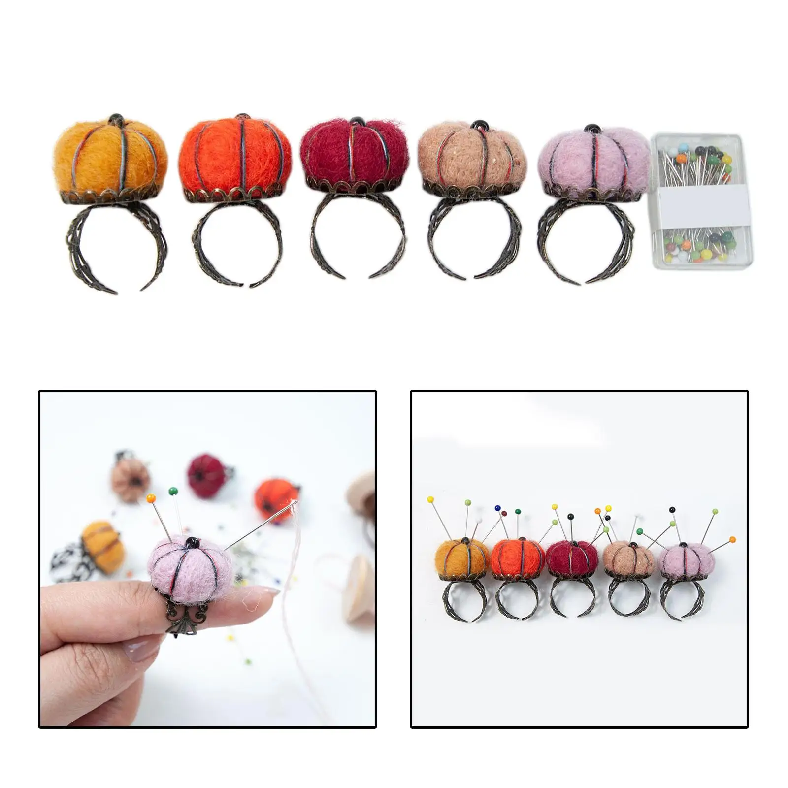 5x Felt Pincushions Sewing Supply Insert Pin Cushion Assorted Color Handcraft Cute Pumpkin Shaped for Quilting Sewing Accessory