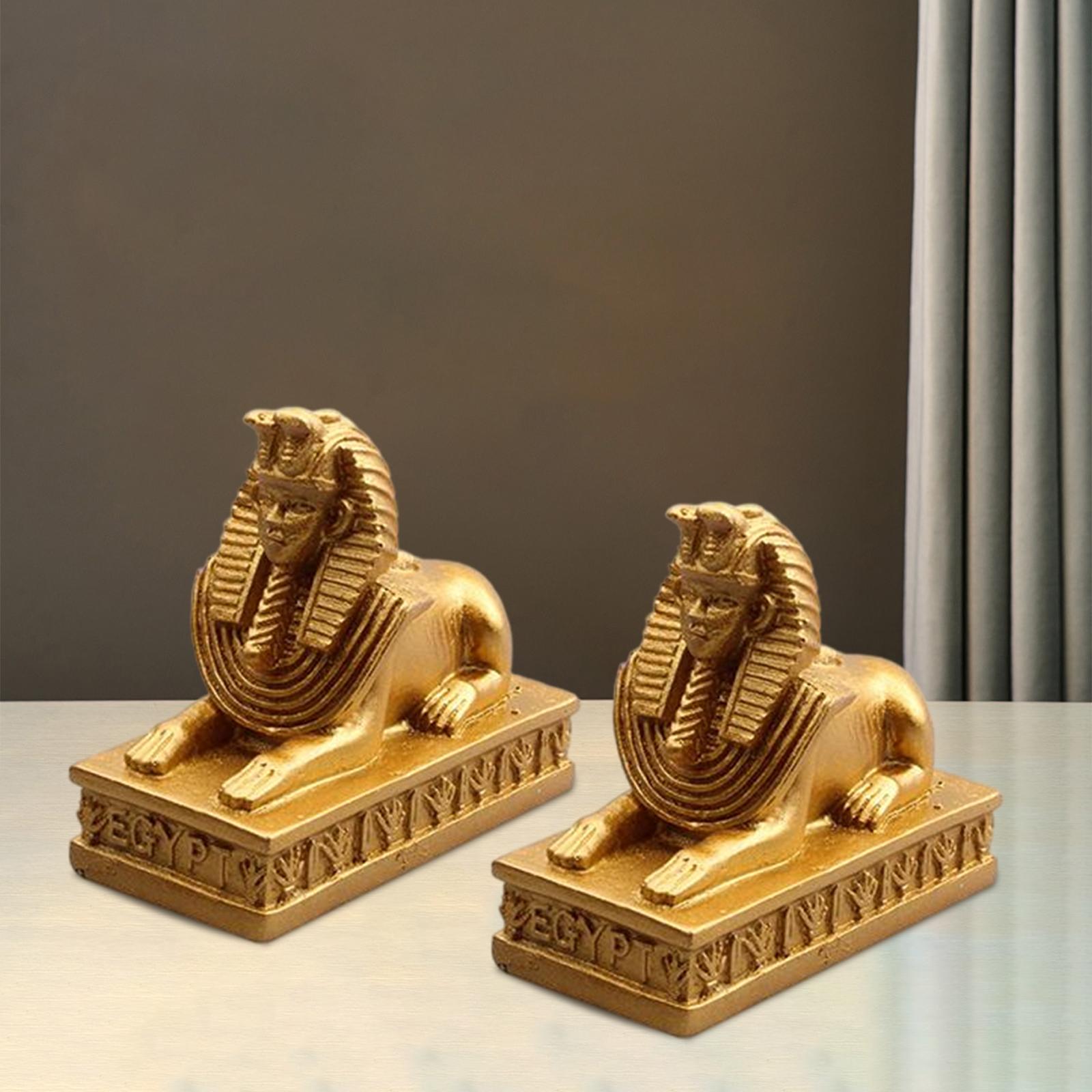 2Pcs Sphinx Statues Sculpture Egyptian Figurines Mythology Pharaoh Cabinet Decoration