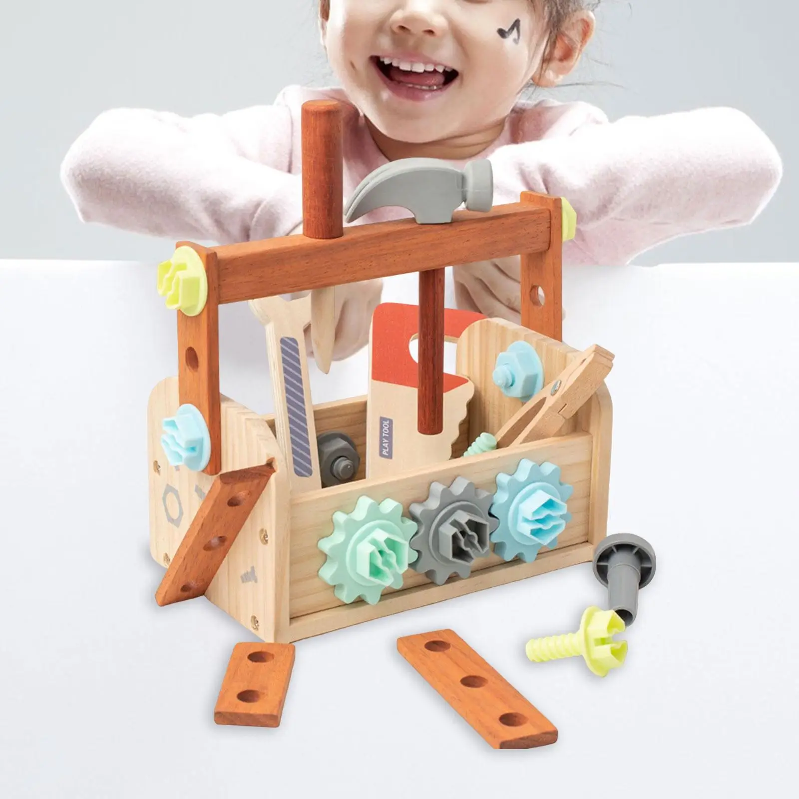 Kids Tool Set Montessori Educational Toy Fine Motor Skill Tool Set Pretend Play Toddler Wooden Tool Toys with Tool Box for Kids