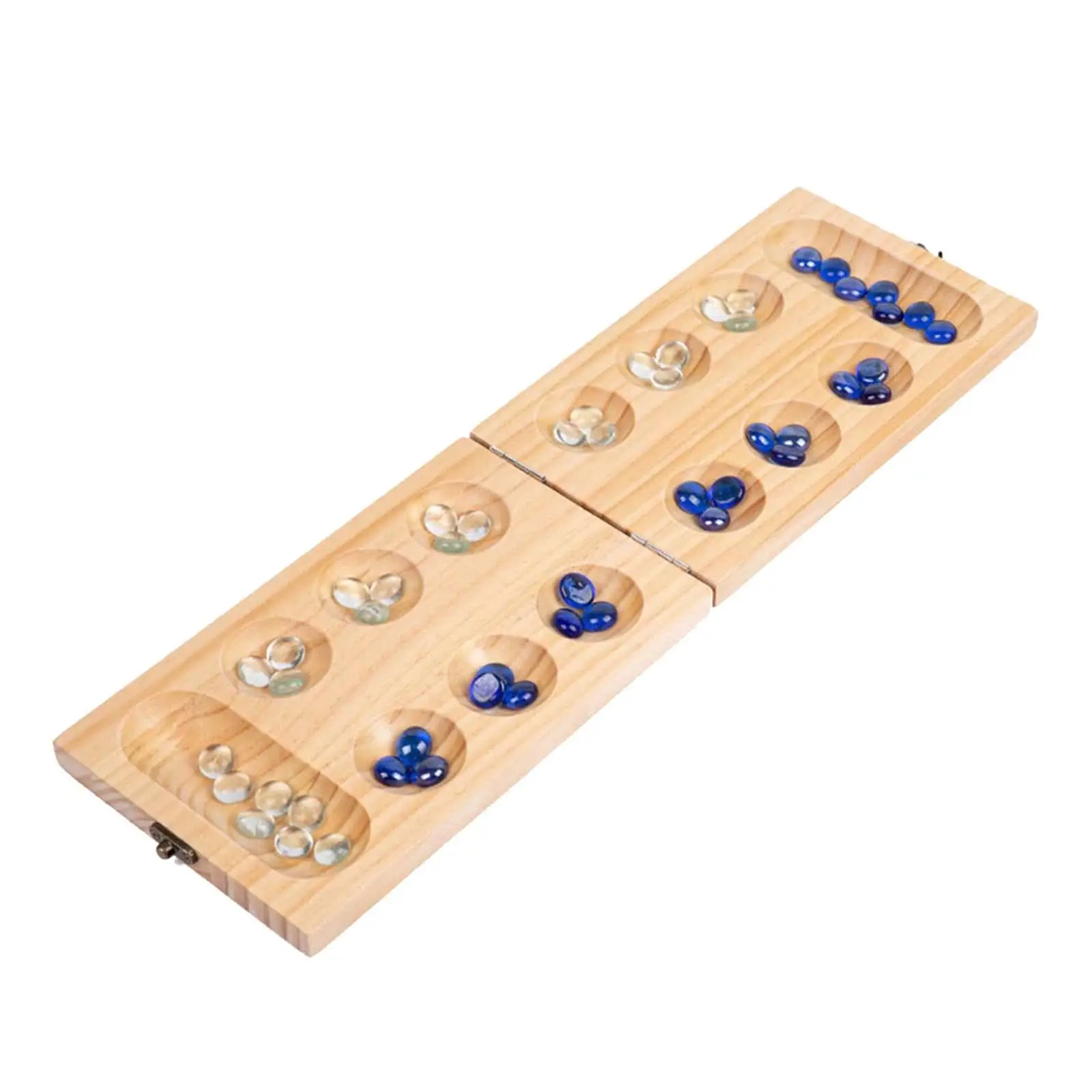 Wood Mancala Board Game Portable Classic Strategy Game Multi Color Beads Family Games for Party Entertainment Adult Ages 7+ Kids