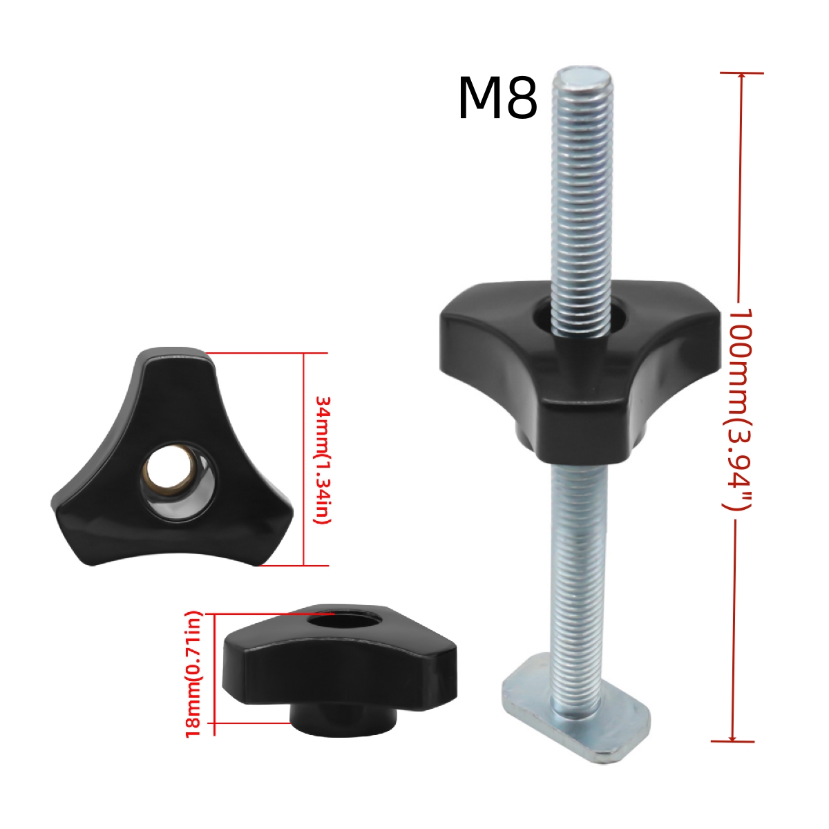 5er-Pack T-Bolzen-Knopf-Set, T-Slider T-Schlitz, T-Schraube und Mutter, T-Schraube und Kunststoff-Knopfmutter, Stichschraubenbefestigung für Werkbank-T-Nut – Detail 4
