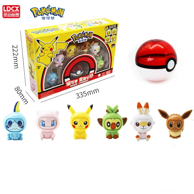 Genuine Pokemon Anime Pikachu Bulbasaur Pokeball Model Set Eevee Gengar  Mewtwo Action Figure Face-changing Doll Elf Ball Toys - Action Figures -  AliExpress