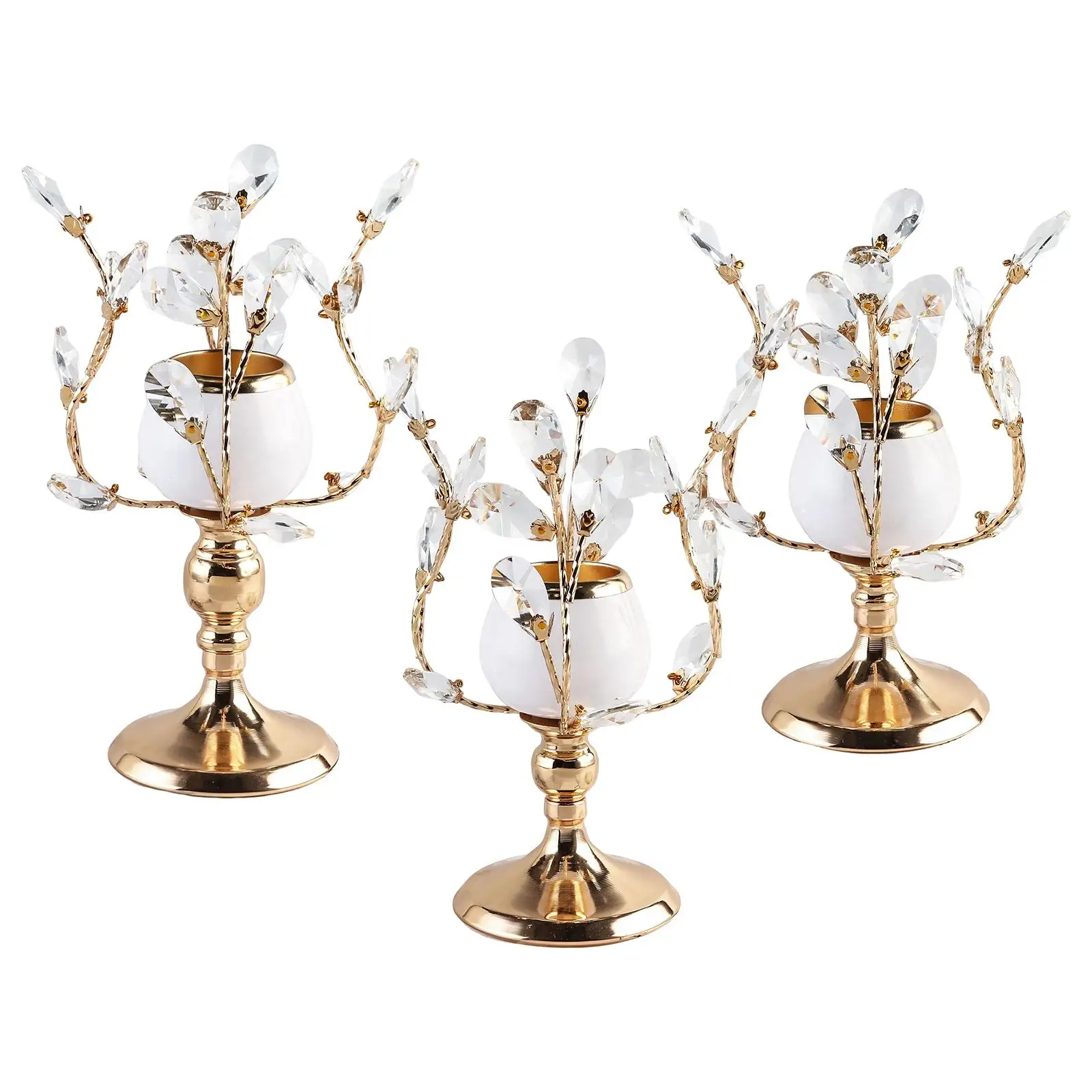 Gold Crystal Candle Holder Wedding Candlestick Dinner Banquet Pillar Stand