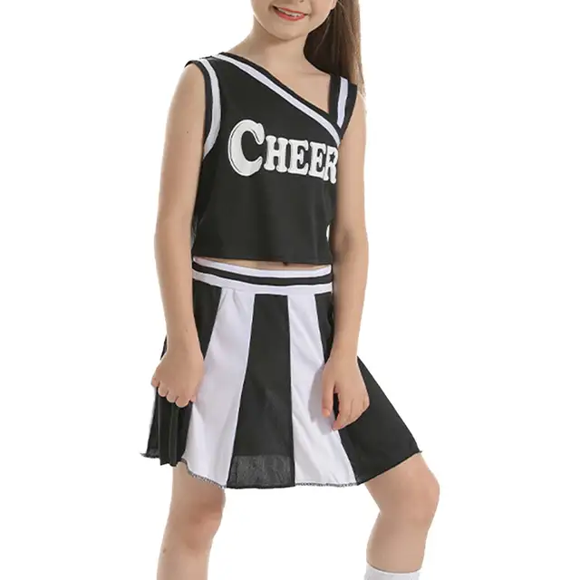Kids Girls Cheerleading Uniform Cheer Dance Set Sleeveless Letter Print Top  With Elastic Waistband Contrast Color Pleated Skirt - Cheerleading Uniforms  - AliExpress