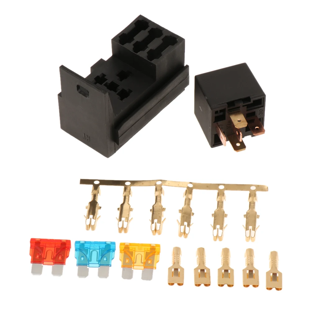 Relay Box, 4-Slot 1 Relays & 3 Fuses Holder Block with Metallic Pins for Automotive and Marine Engine Bay