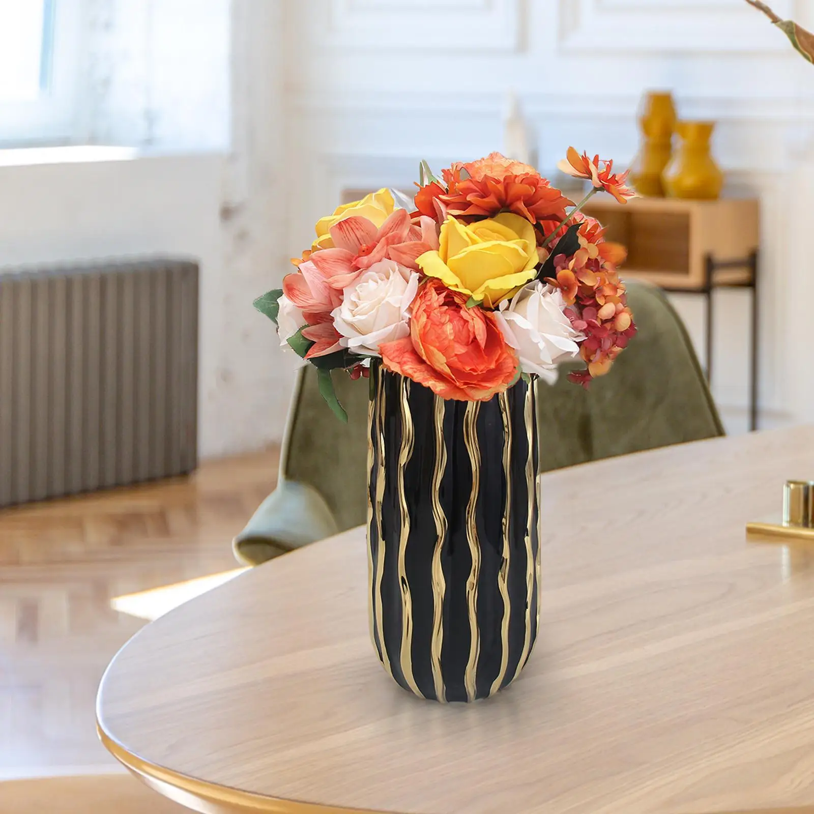 Ceramic Flower Vase Table Vase Nordic Glossy Bud Vases Round Vase for Bookshelf Mantel Dining Room Bedroom Fireplace