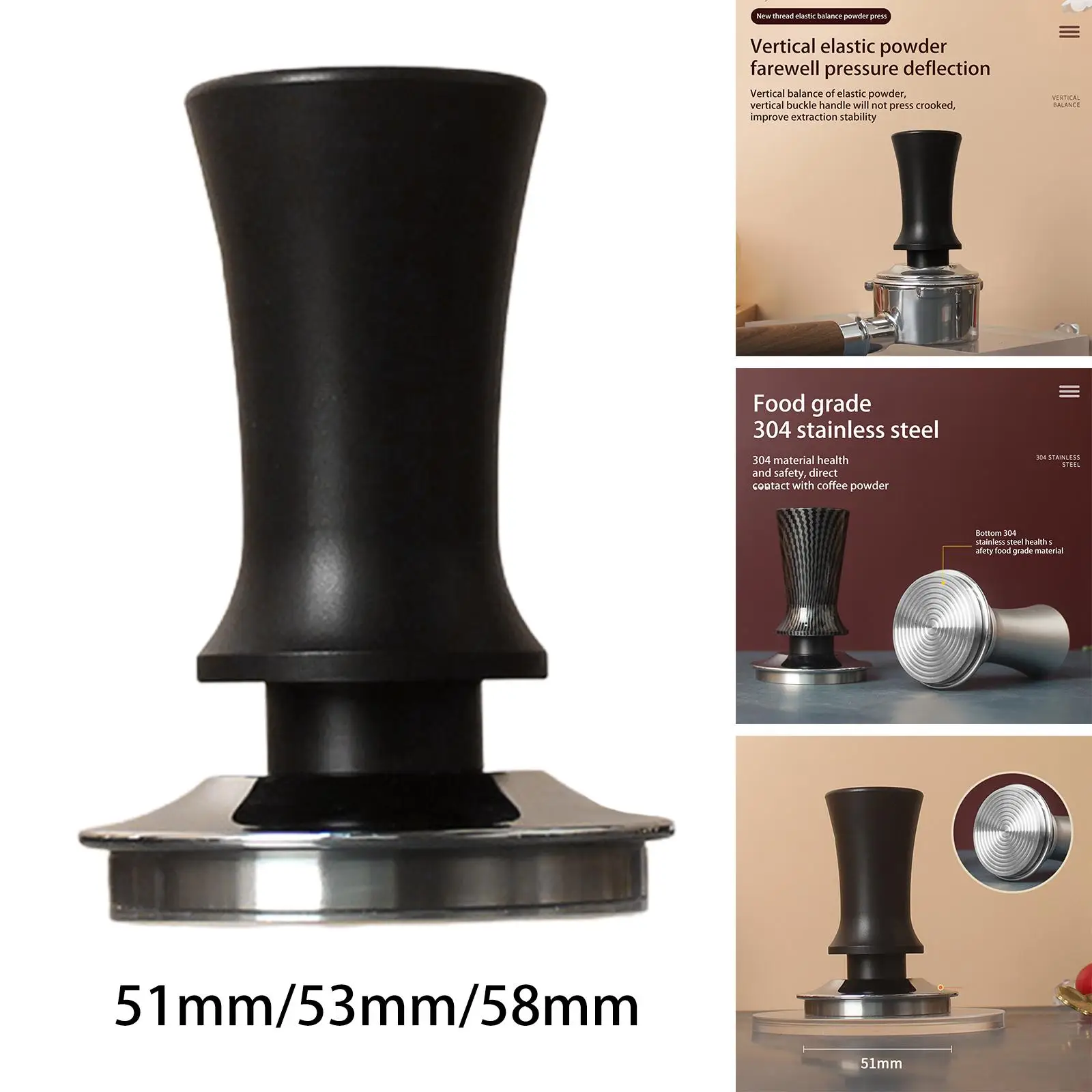Espresso Tamper Calibrated Pressure Spring Loaded Flat Pressure with Circular Baffle Pressed Down Vertically Accessory Tool