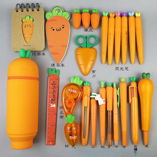 Vorra Fashion Carrot Vegetables and Fruits Shape Silicone Pencil  Bag Vegetables and Fruits Shape Carrot, Carrot Makeup bag, carrot pencil  case, pencil pouch, pen pouch, wallet Art Polyester Pencil Box 