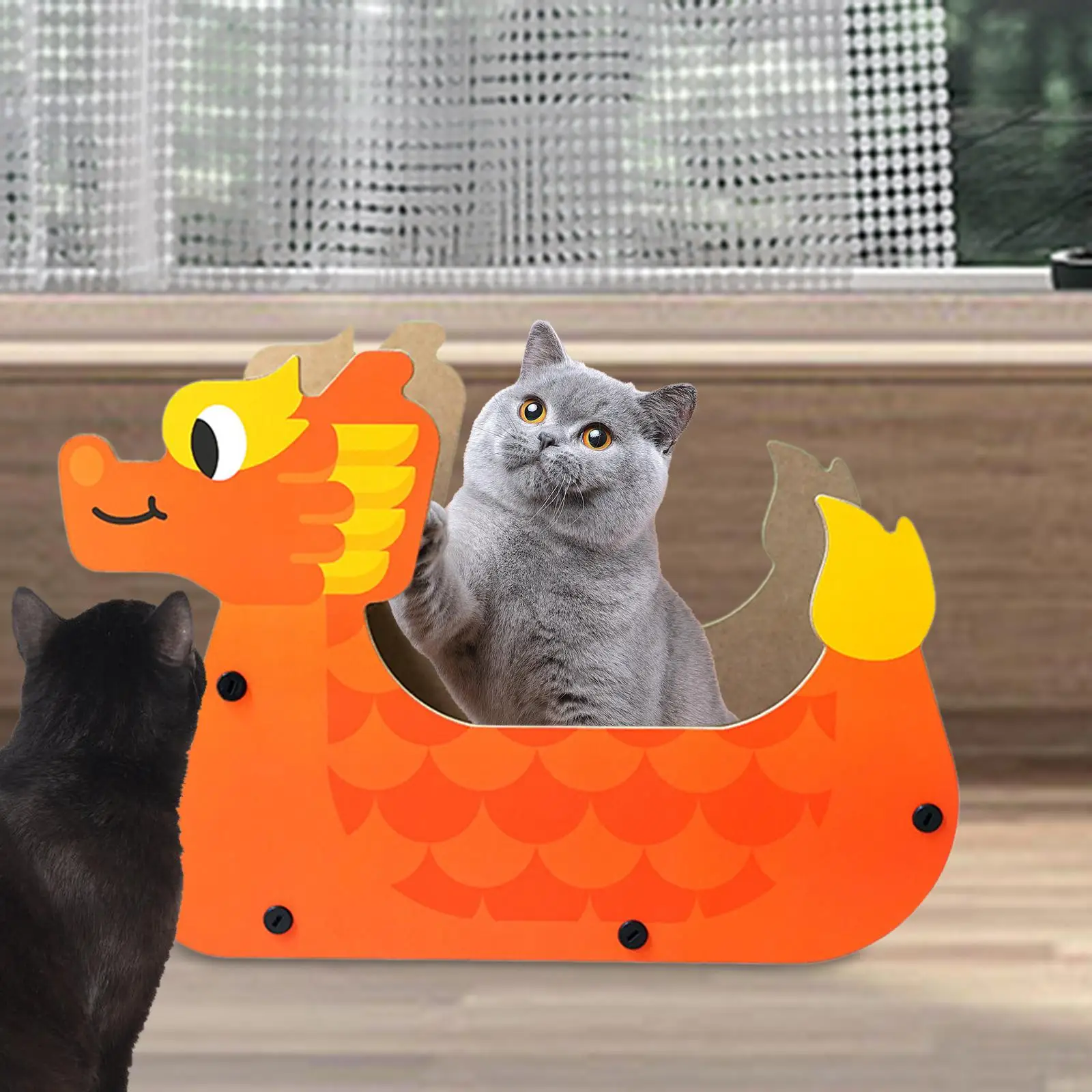 Cat Scratcher Furniture Protector Sofa Dragon Boat Shape Cat Scratching Board for Cats Scratching Playing Sleeping Grinding Claw